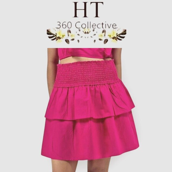 Nordstrom HT360 Collective pink stretch-waist tiered cotton miniskirt size S - Picture 1 of 11